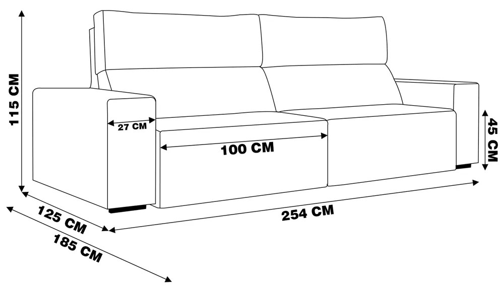 Sofá Retrátil 254 cm Sala de Estar Leonel Suede Bordô G52 - Gran Belo
