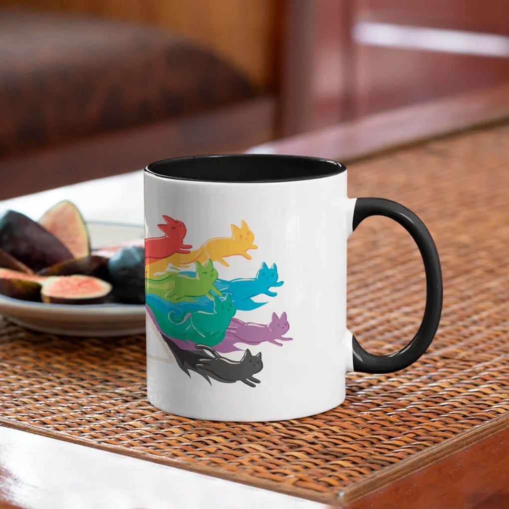 Caneca Gato Prisma Geek Nerd Branca Alça e Interior Preto