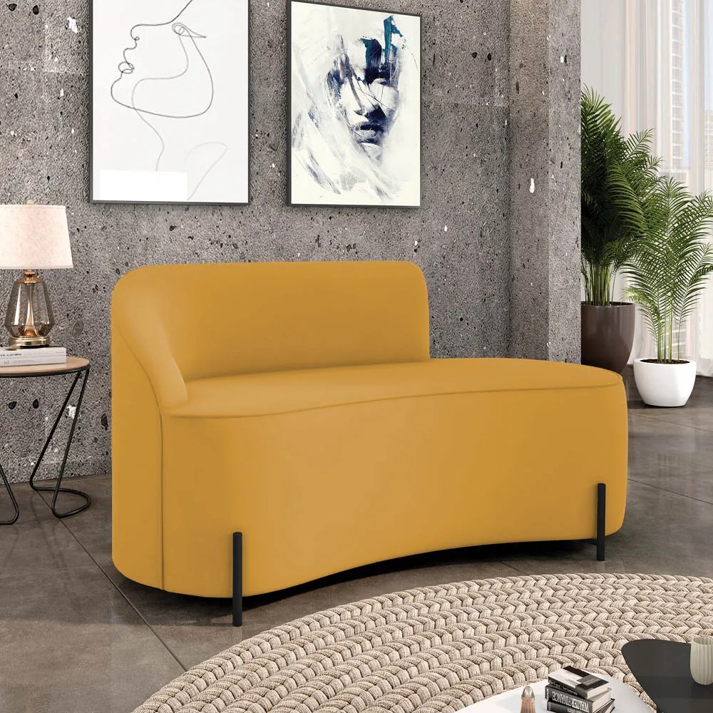 Sofá 2 Lugares Orgânico 140cm Pé Ferro Preto Morgan Veludo D03 - D'Rossi - Mostarda