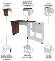 Conjunto Escritório Home Office 4 Peças Look A06 Branco/Ipê - Mpozenat
