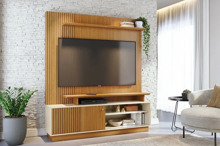 Home Theater Ares Cinamomo/Off White - Madetec Móveis