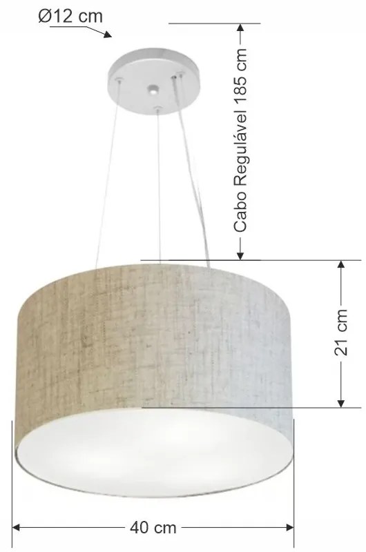 Lustre Pendente Cilíndrico Md-4009 Cúpula em Tecido 40x21cm Rustico Bege - Bivolt