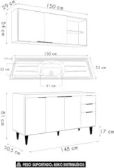 Armário de Cozinha CP01 Com Pia 150cm Pérola Z34 Preto      - Mpozenat