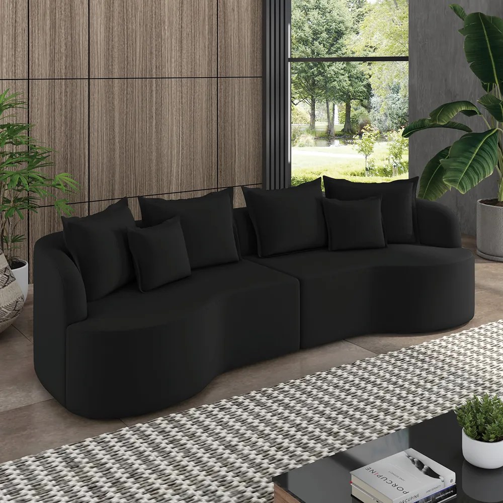 Sofá 3 Lugares Orgânico Living 210cm Mersa Veludo K01 - D'Rossi - Preto