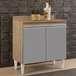 Balcão Gabinete 80cm 2 Portas Hawai Castanho/Cinza - Lumil Móveis
