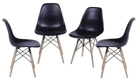 Kit com 4 Cadeiras Eames Polipropileno Base Madeira na Cor Preta - 64565 Sun House