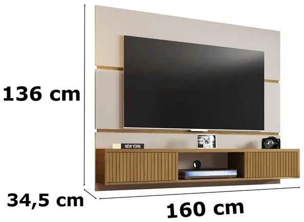 Painel Para TV Âmbar Off White Com Cinamomo Ripado – Bechara Móveis