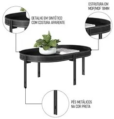 Mesa de Centro Para Sala Estilo Industrial Ville L06 Preto - Mpozenato