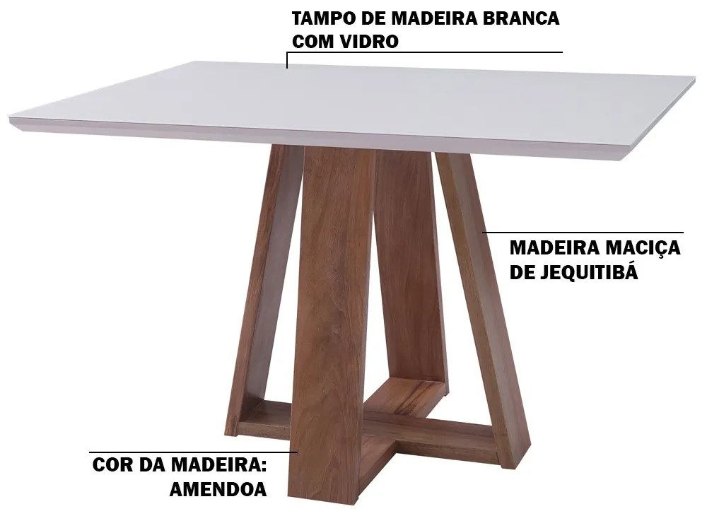 Mesa de Jantar Shell 160x90 cm com Tampo de Vidro Off White G55 - Gran Belo