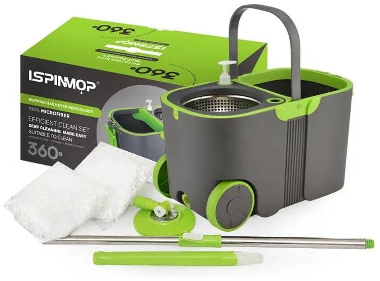 Esfregão Mop Giratório Limpeza + Balde Inox Rodinha + Microfibra Alta Qualidade