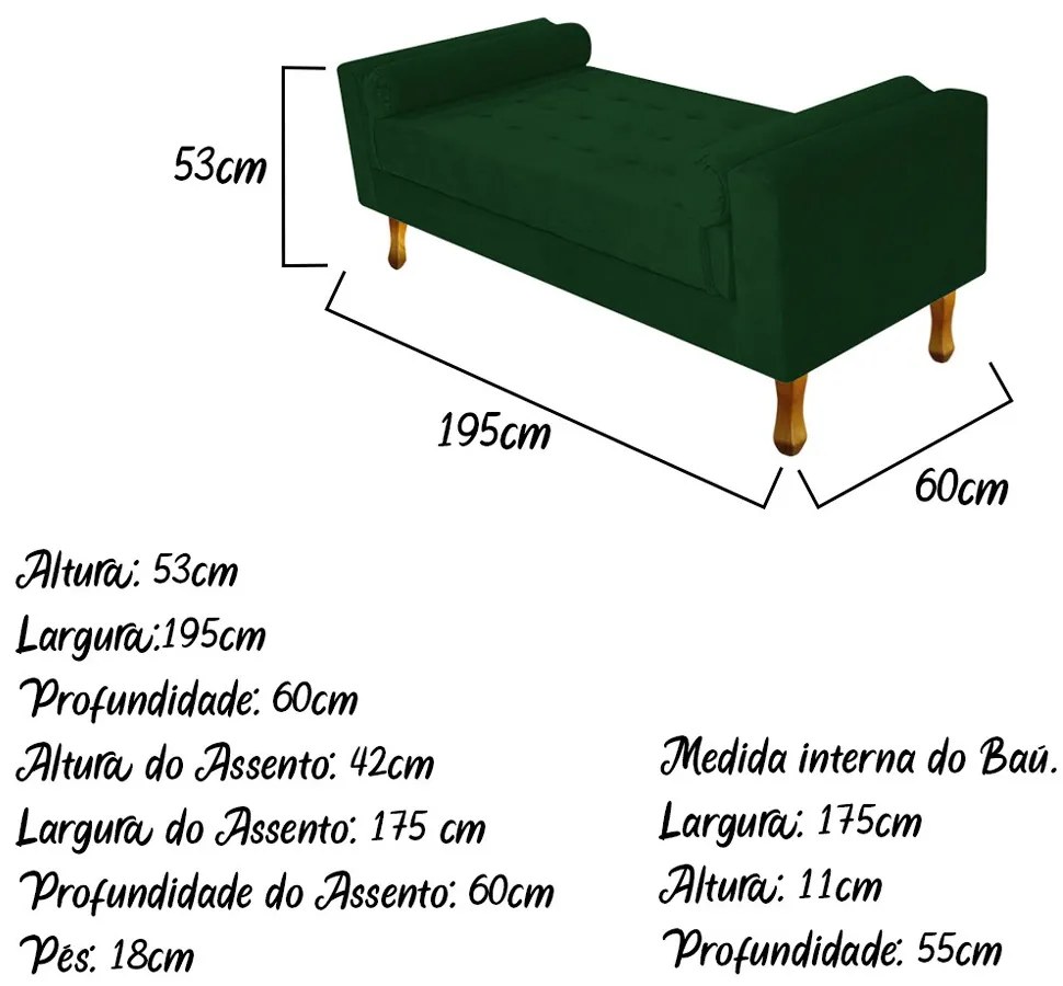 Recamier Félix King Size 195cm Suede Verde - ADJ Decor