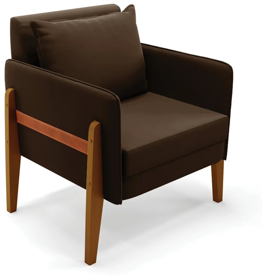 Poltrona Lana Suede Base de Madeira - D'Rossi - Marrom