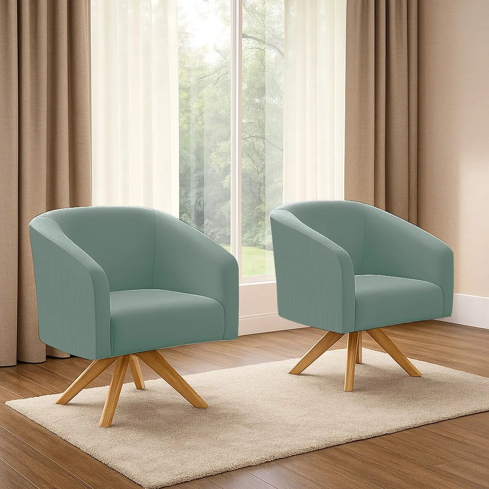 Poltrona Decorativa Giratória MA30 Kit 2 Stella Cotelê Ext/Veludo D03 - D'Rossi - Menta