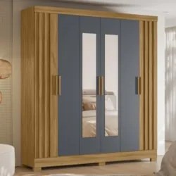Guarda Roupa Casal 195cm Espelho Ripado Arlon Z17 Freijó/Cinza - Mpoze