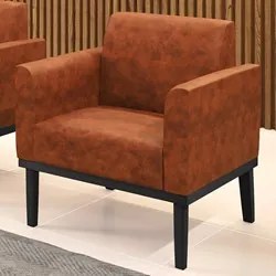 Poltrona Decorativa Base Madeira Preto Maressa Sintético PU Nozes - Ib