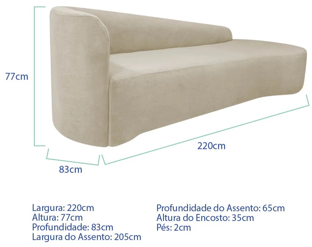 Kit Sofá Curvo França 220cm LD. e 2 Poltronas Luiza Max Conforto, Elegância e Design Moderno Linho