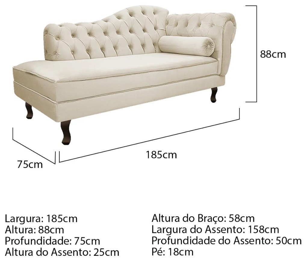 Kit Diva Recamier Diana 185cm Lado Esquerdo e 02 Poltronas Classic Suede - ADJ Decor