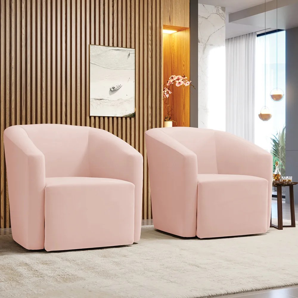 Poltrona Decorativa Base Giratória Kit 2 Stella Max Veludo Rosê D03 - D'Rossi