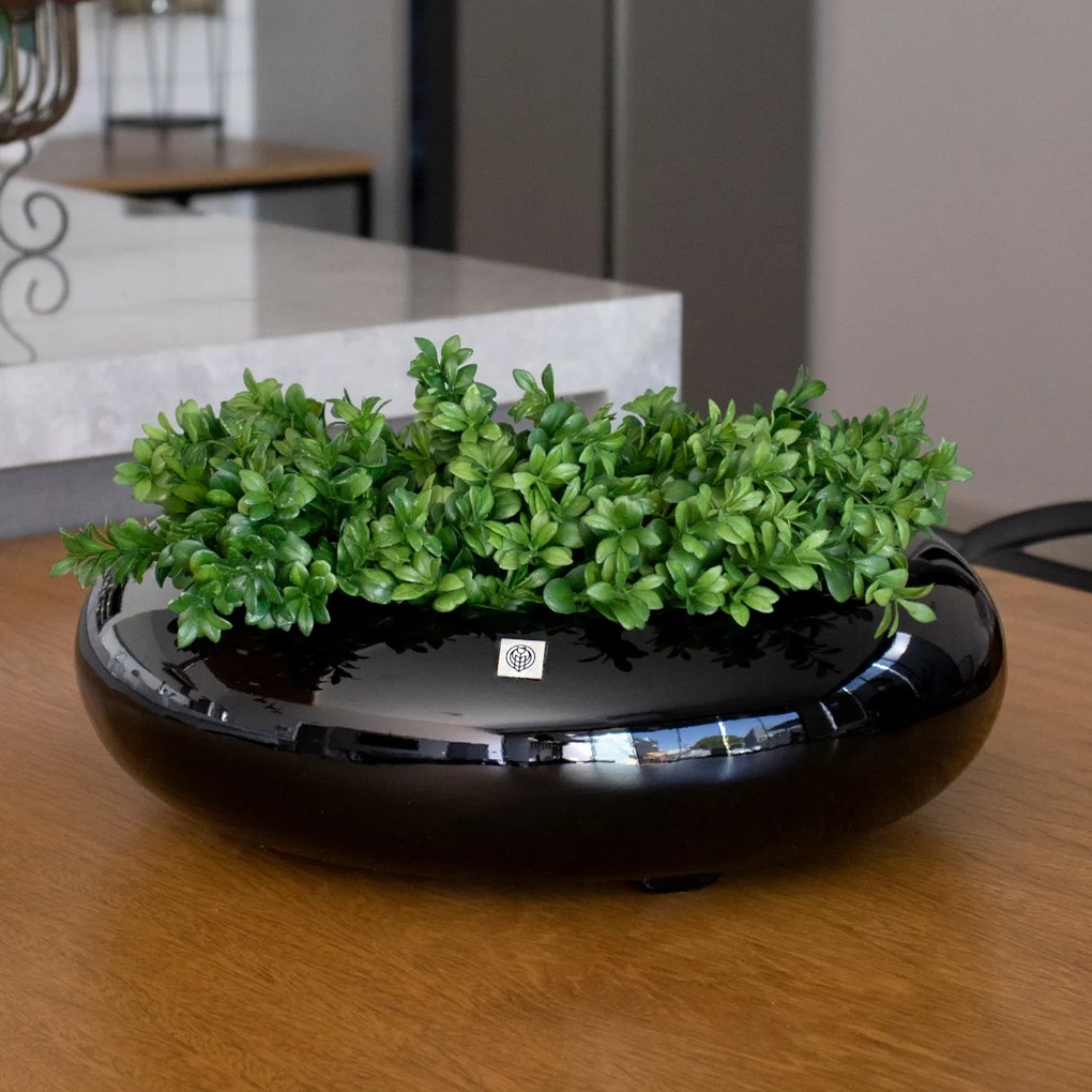 Vaso Bacia Decorativo Redondo Em Fibra para Planta Preto p 8 Cm - D'Rossi