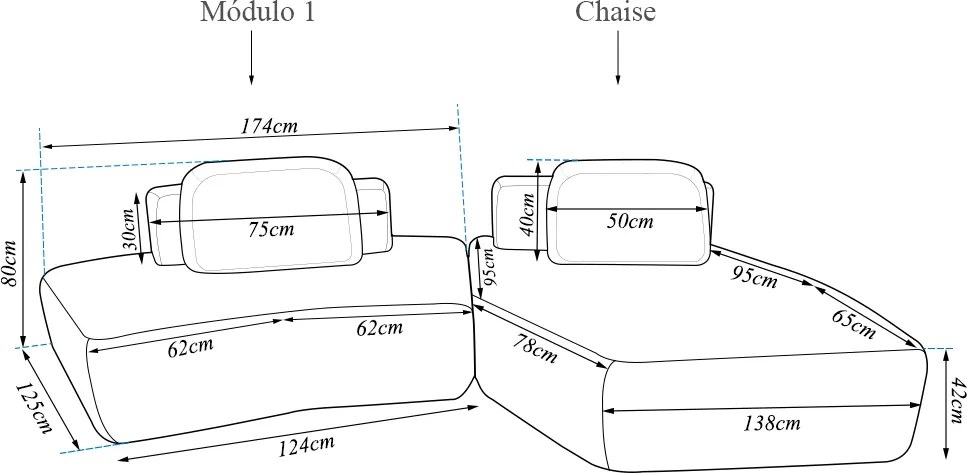 Sofá Ilha Sala de Estar Modulado Dakota com Chaise Encosto Almofadas Soltas Bouclê Rústico OffWhite G33 - Gran Belo