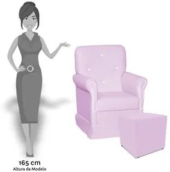 Poltrona de Amamentação Balanço e Puff Suzí Sintético Rosa Bebê/Branco