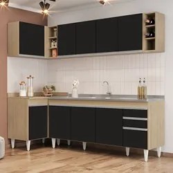 Armário de Cozinha Modulado de Canto Direito 5 Peças CP45 com Pia Inox