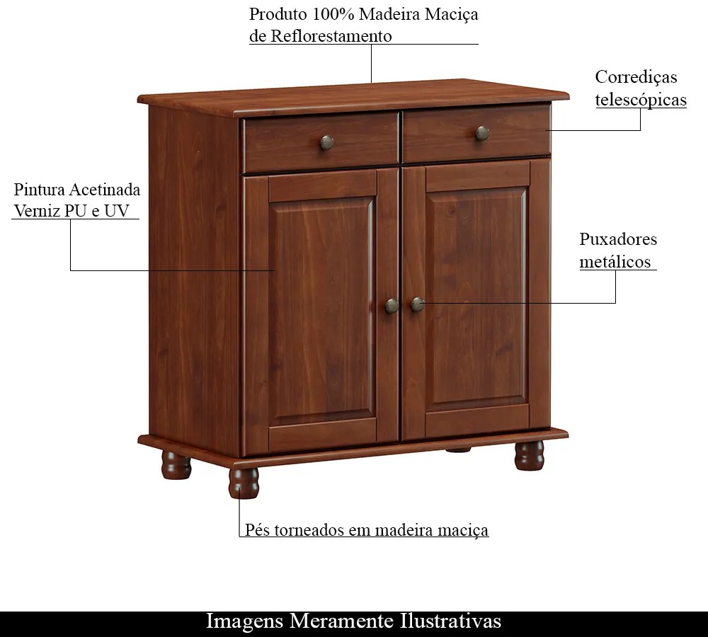 Buffet Decorativo Ivan Madeira 2 Portas e 2 Gavetas Café G74 - Gran Belo