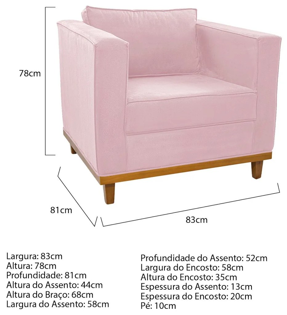 Kit Sofá 2 Lugares e Poltrona Europa Suede Rosa Bebê ADJ Decor