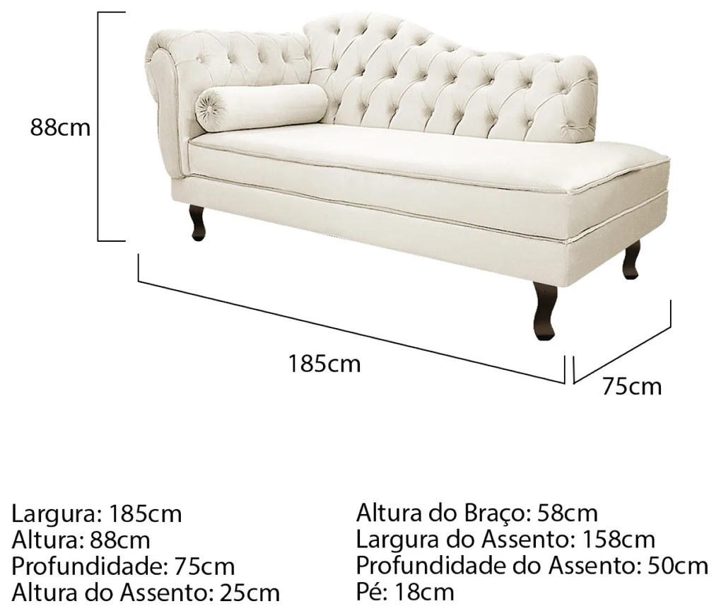 Kit Diva Recamier Diana 185cm Lado Direito e 02 Poltronas Classic Corano - ADJ Decor