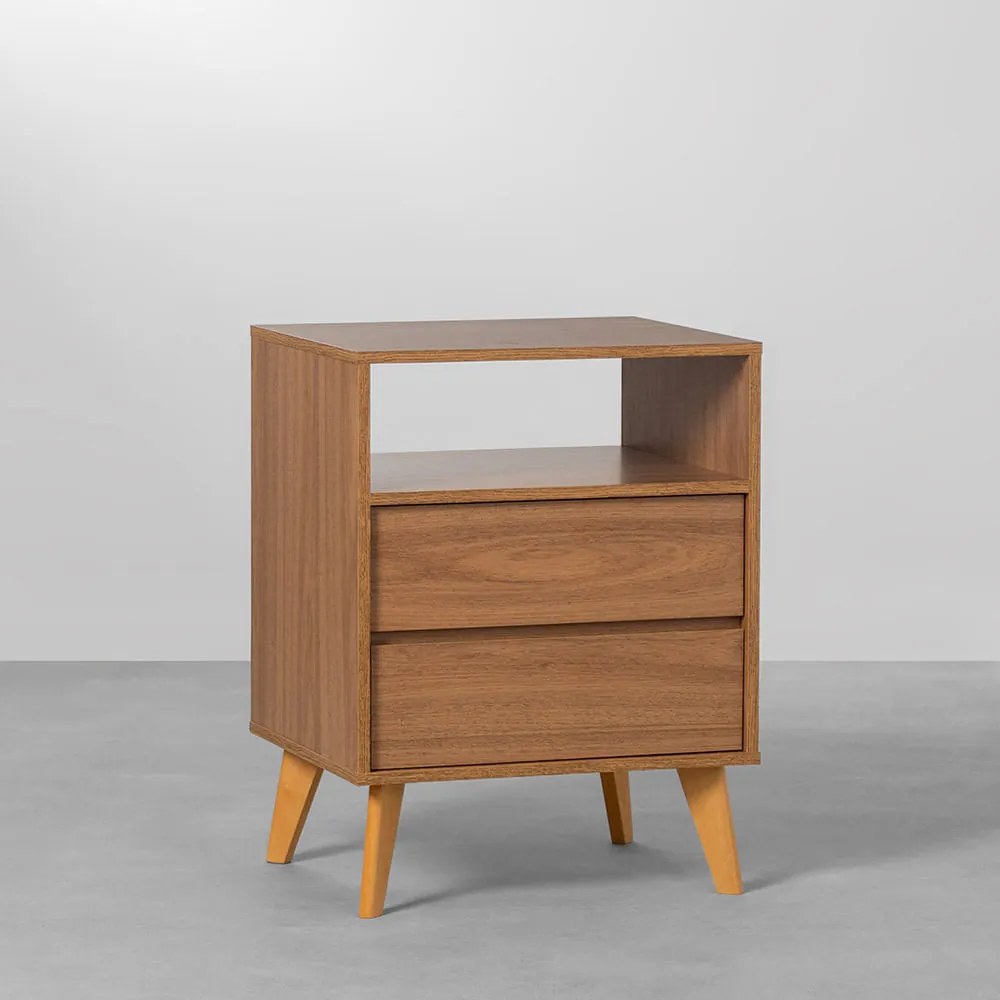 Mesa de Cabeceira Leni 2 Gavetas e 1 Nicho - Louro Freijó