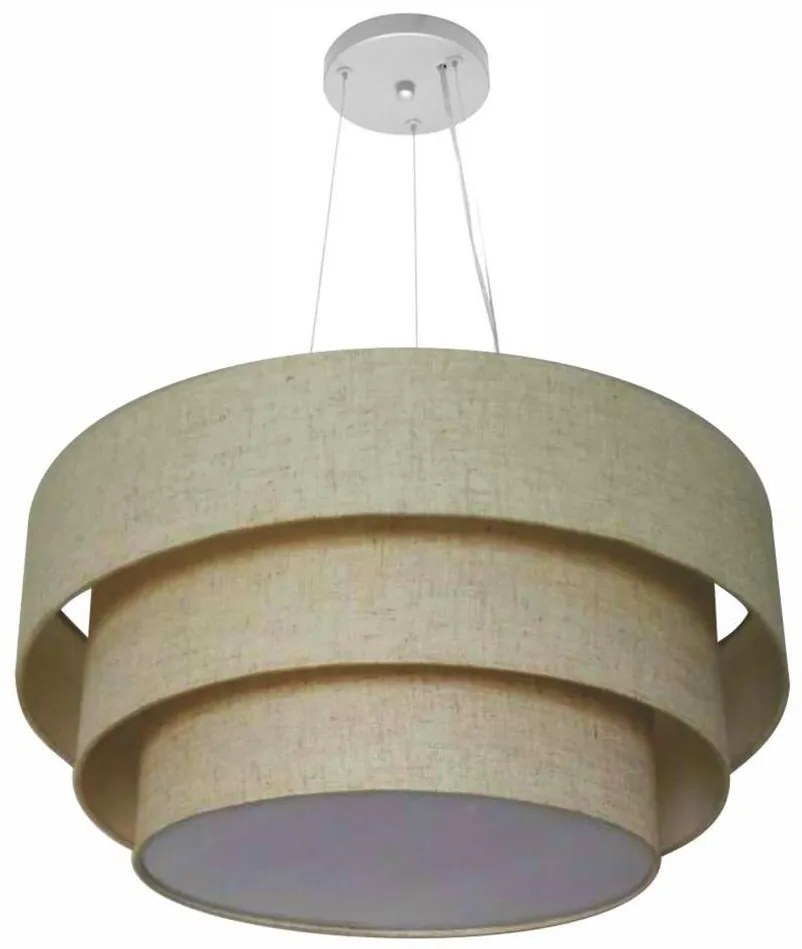 Lustre Pendente Triplo Cilíndrico Md-4133 Cúpulas em Tecido 80x70x60cm Rustico Bege - Bivolt