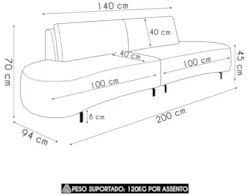 Sofá 3 Lugares 200cm Orgânico Pé Ferro Nagai Linho Grafite Z55 - Mpoze