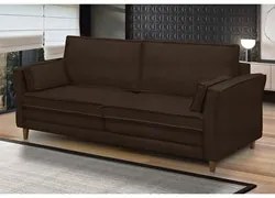 Sofá Living 3 Lugares 180cm Pés Madeira Efraim F05 Veludo Marrom - Mpo