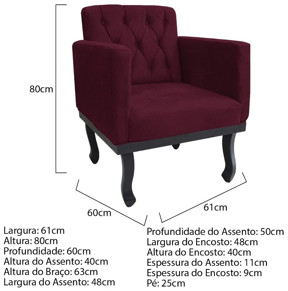 kit 02 Poltronas Classic Pés Luís XV Suede Bordô - ADJ Decor