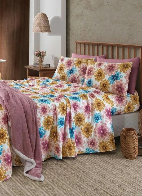Jogo de Cama Floral Casal 4 Peças
