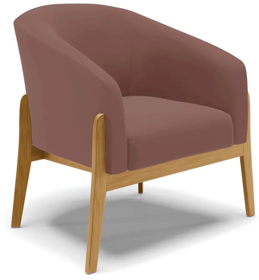 Poltrona com Puff Base de Madeira Stella Veludo D03 - D'Rossi - Rose