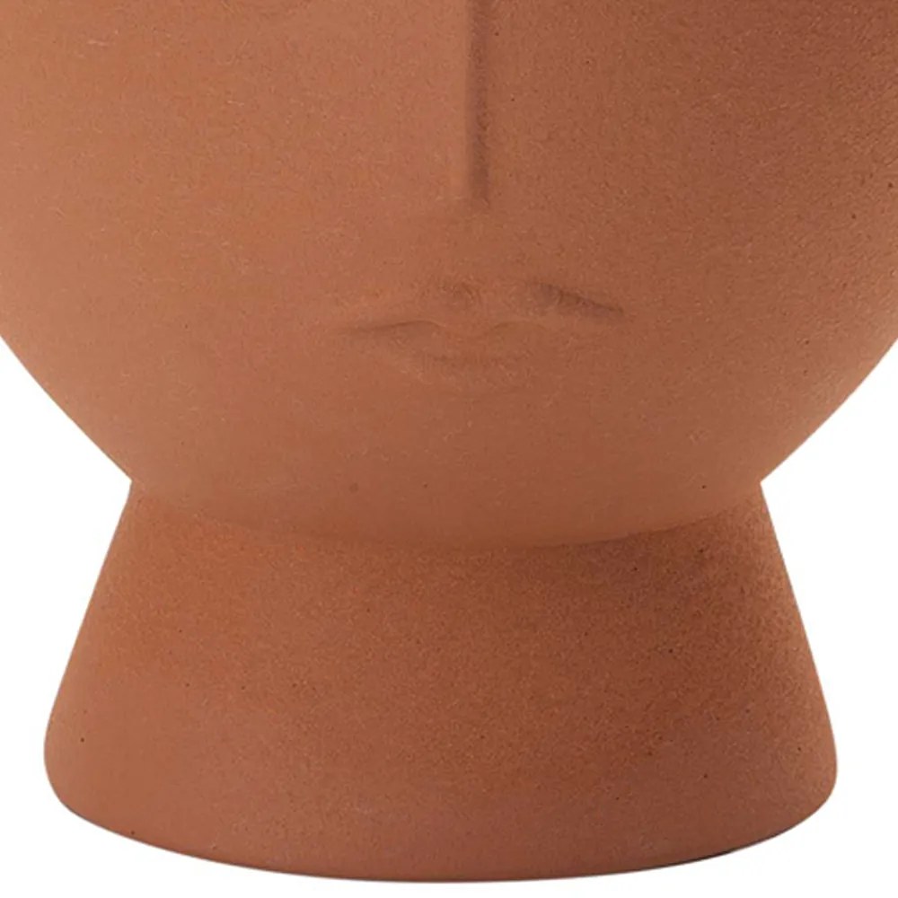 Cachepot Decorativo em Cerâmica Rosto Plantas Terracota 18 cm M02 - D'Rossi