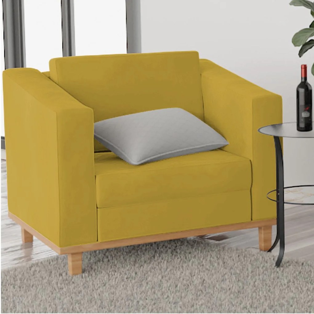 Poltrona Decorativa Europa Suede Amarelo ADJ Decor