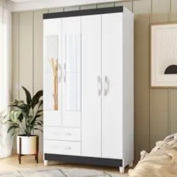 Guarda Roupa Solteiro 103cm com Espelho Dony Flex A02 Branco - Mpozena
