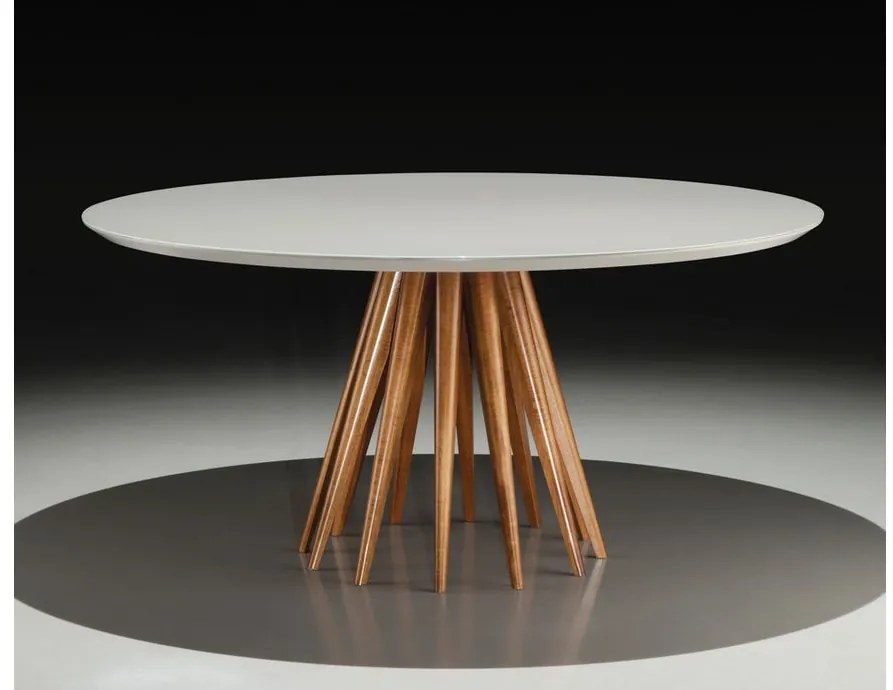 Mesa de Jantar 6 Lugares 1,40m diametro - Gold Laca Branco Brilhante