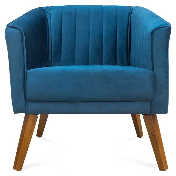 Poltrona Decorativa Dalia Pés de Madeira Suede Azul - Sheep Estofados - Azul