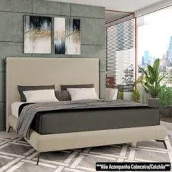 Cama Casal Base Box 138x188cm Pés de Ferro Cold Z37 Veludo Bege - Mpoz