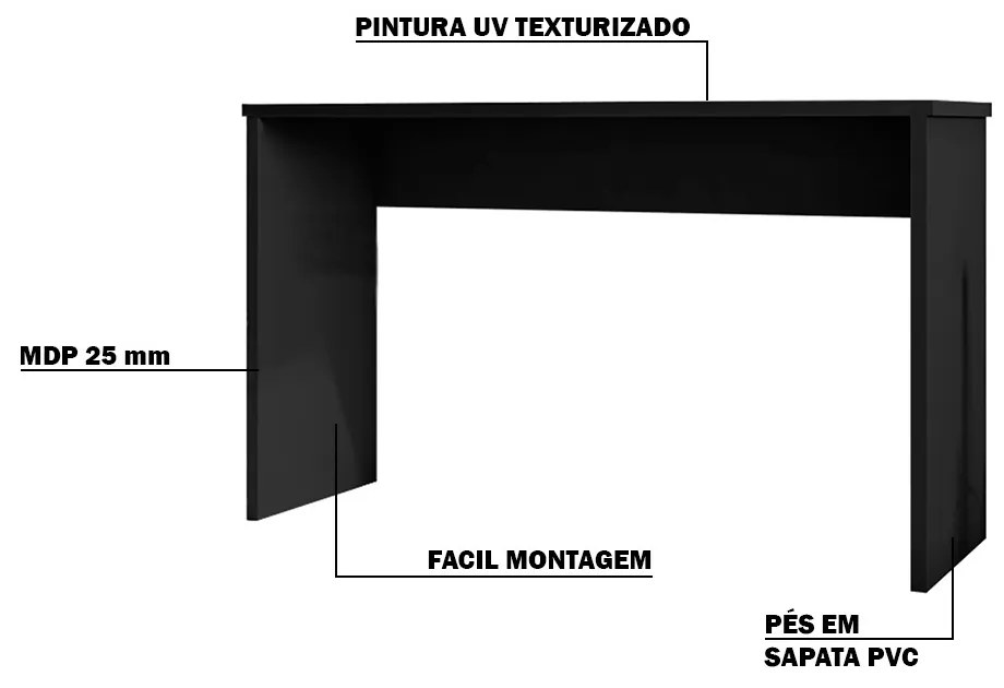 Mesa para Escritório Home Office Sem Gaveta Emma Preto Texturizado G47 - Gran Belo