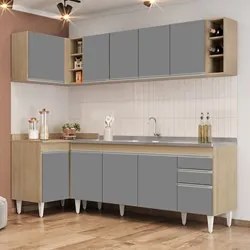 Armário de Cozinha Modulado de Canto Direito 5 Peças CP45 com Pia Inox