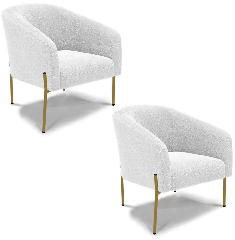Cadeira Sala de Jantar Pé Ferro Dourado kit 2 Stella Bouclê D03 - D'Rossi - Off White