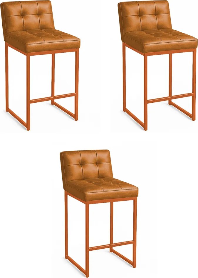 Banqueta Cozinha Alta com Encosto Industrial Kit 3 Bronze Lirina PU C05 - D'Rossi - Whisky