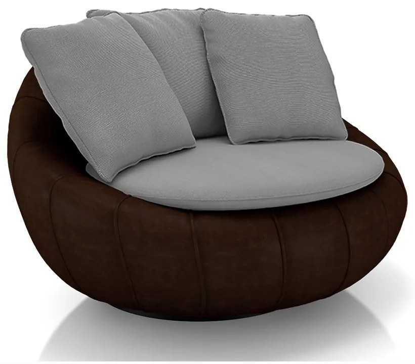 Poltrona Sala de Estar Afrodite com Almofadas Giratória Cinza Marrom Manchado Linho/PU G45 - Gran Belo