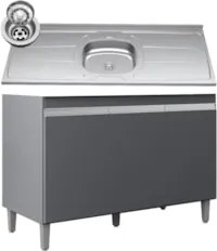 Balcão de Cozinha Com Pia Inox 120cm 3 Portas Manu Cinza - AJL Móveis