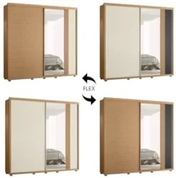 Guarda Roupa Casal 240cm com Espelho Aline Flex A02 Off/Titanium - Mpo