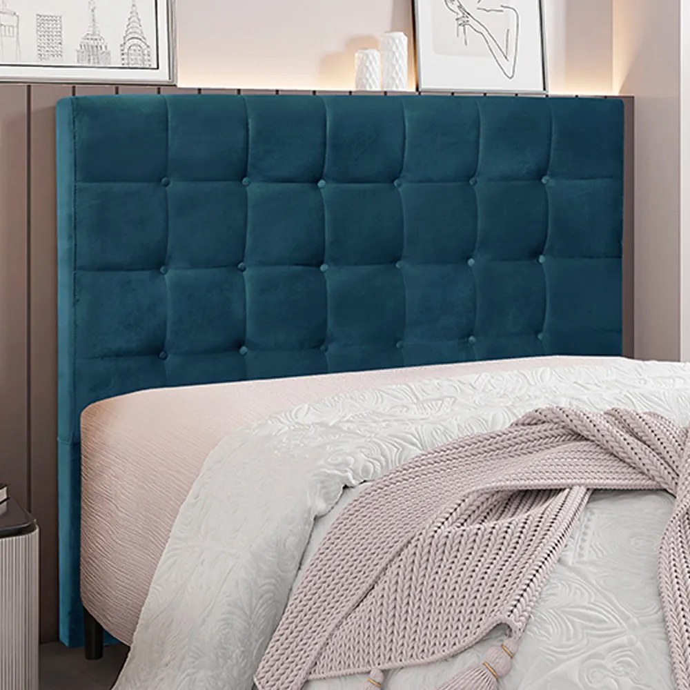 Cabeceira Decorativa Casal 1,40M Tropea Veludo Azul Marinho G63 - Gran Belo